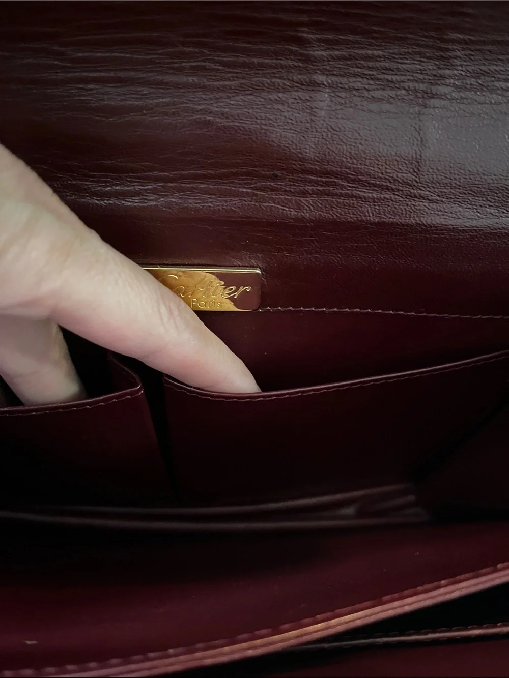 Cartier Burgundy Suede Crossbody Clutch with Gold Hardware - Picture 12 of 14